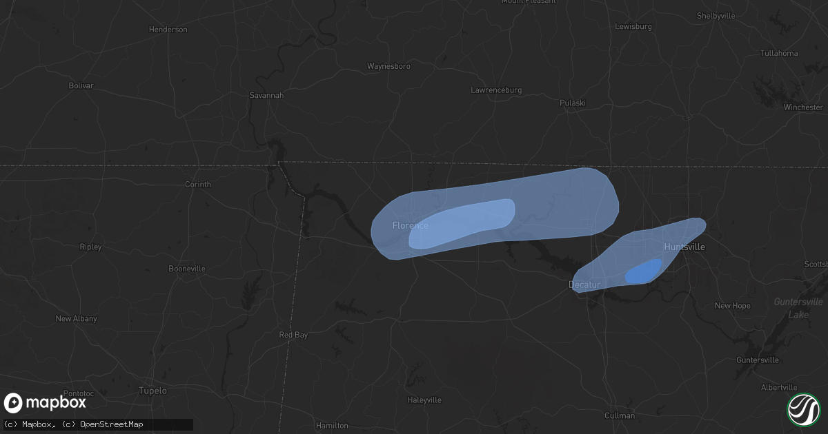 Hail map in Florence, AL on February 15, 2025