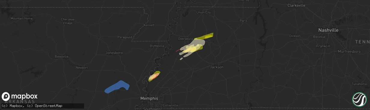 Hail map in Gates, TN on February 15, 2025