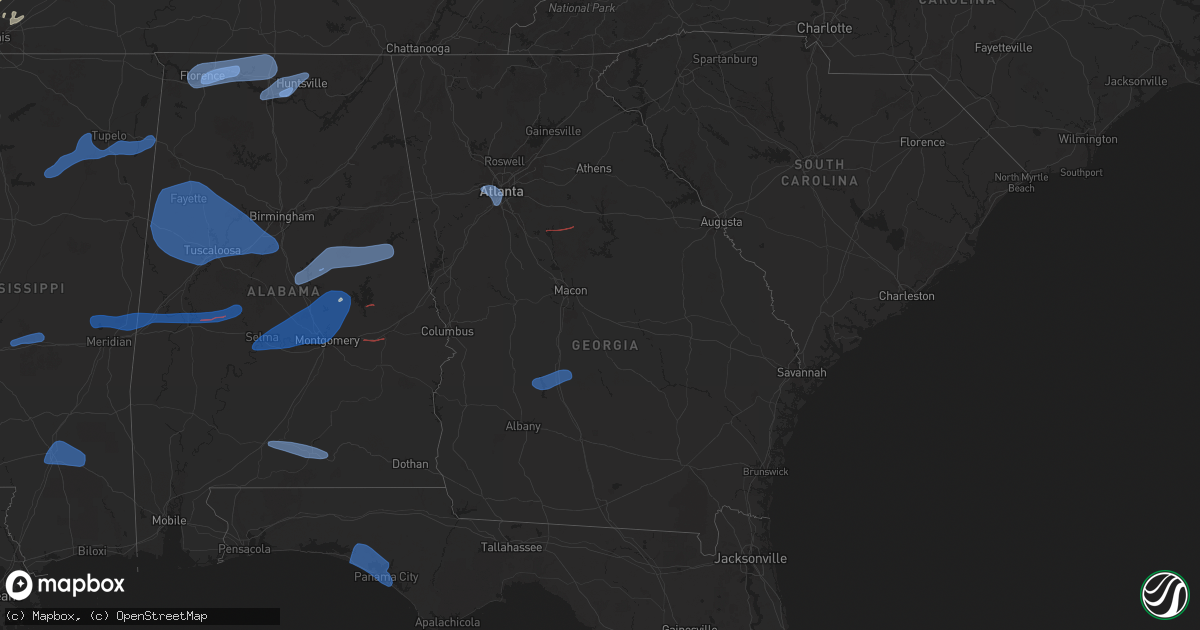 Hail map in Georgia on February 15, 2025