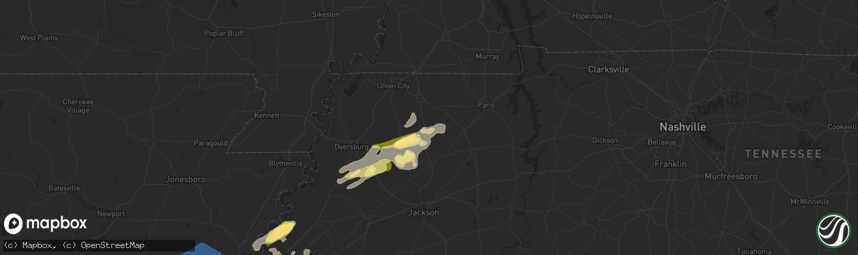 Hail map in Greenfield, TN on February 15, 2025