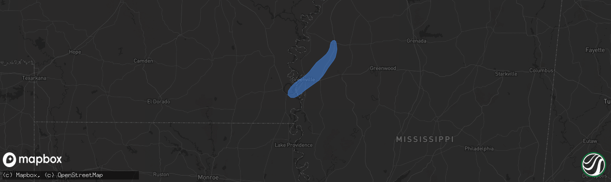 Hail map in Greenville, MS on February 15, 2025