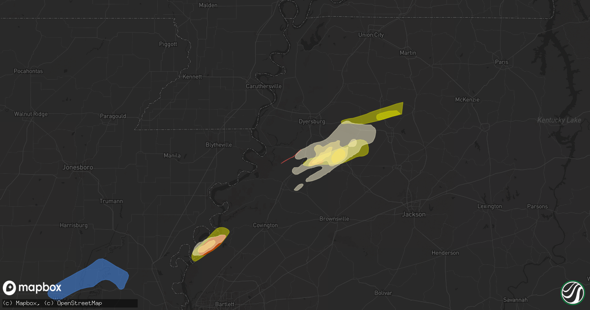 Hail map in Halls, TN on February 15, 2025