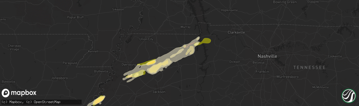 Hail map in Henry, TN on February 15, 2025