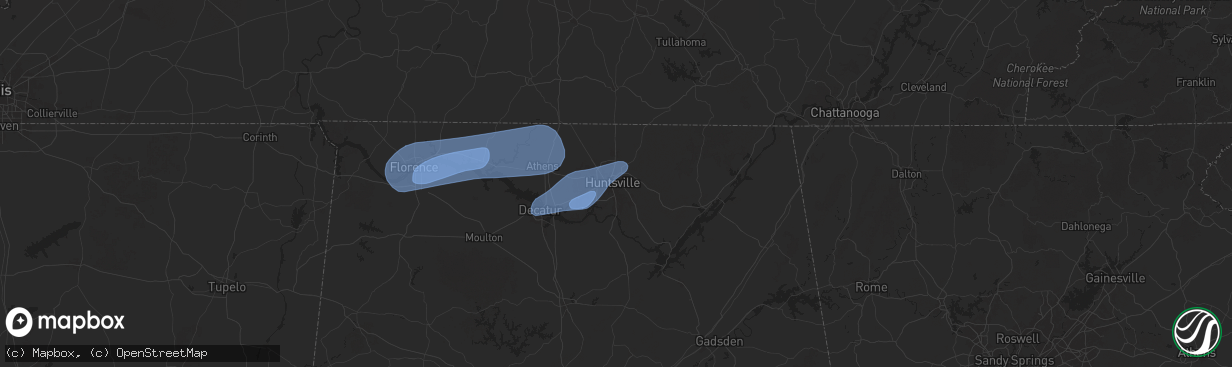 Hail map in Huntsville, AL on February 15, 2025