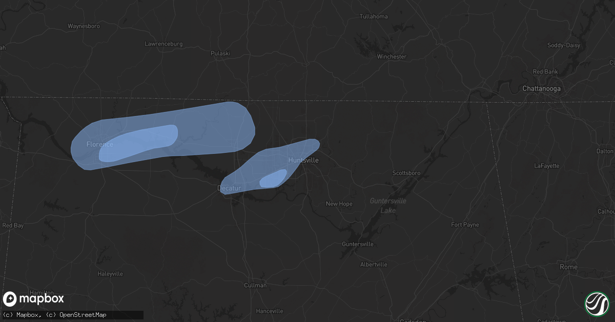 Hail map in Huntsville, AL on February 15, 2025
