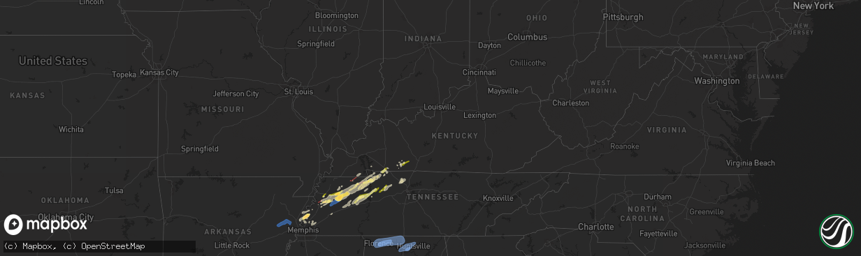 Hail map in Kentucky on February 15, 2025