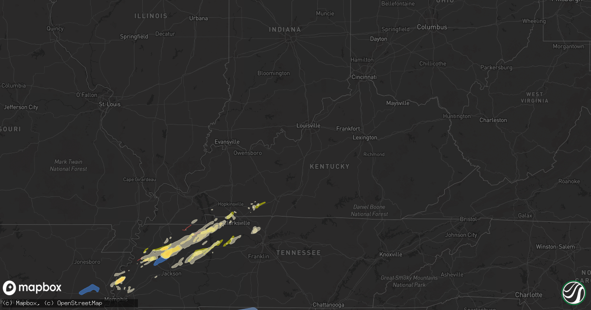 Hail map in Kentucky on February 15, 2025