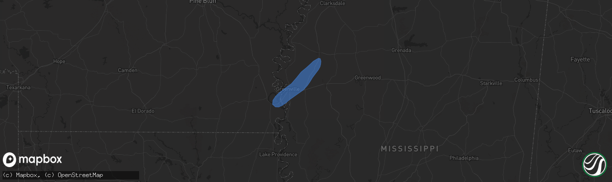 Hail map in Leland, MS on February 15, 2025