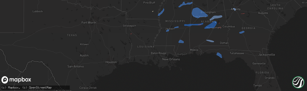 Hail map in Louisiana on February 15, 2025