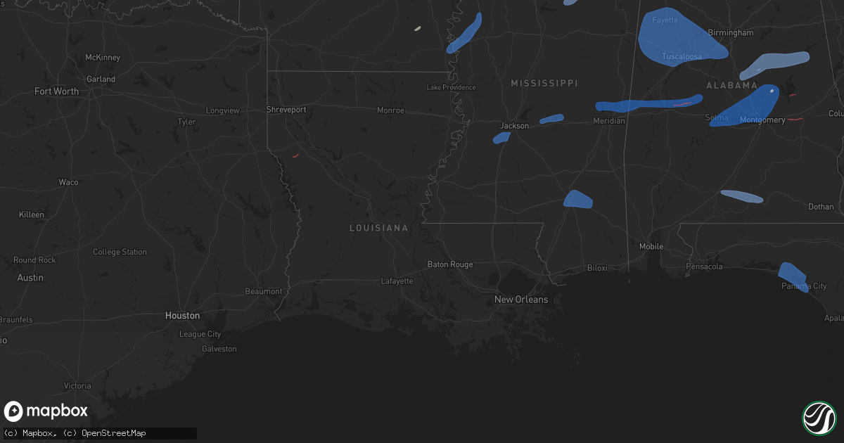 Hail map in Louisiana on February 15, 2025