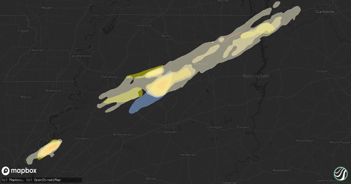 Hail map in Milan, TN on February 15, 2025