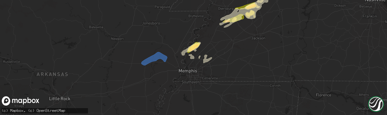 Hail map in Millington, TN on February 15, 2025