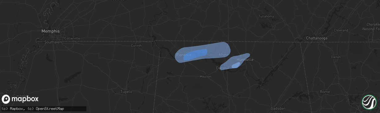 Hail map in Muscle Shoals, AL on February 15, 2025