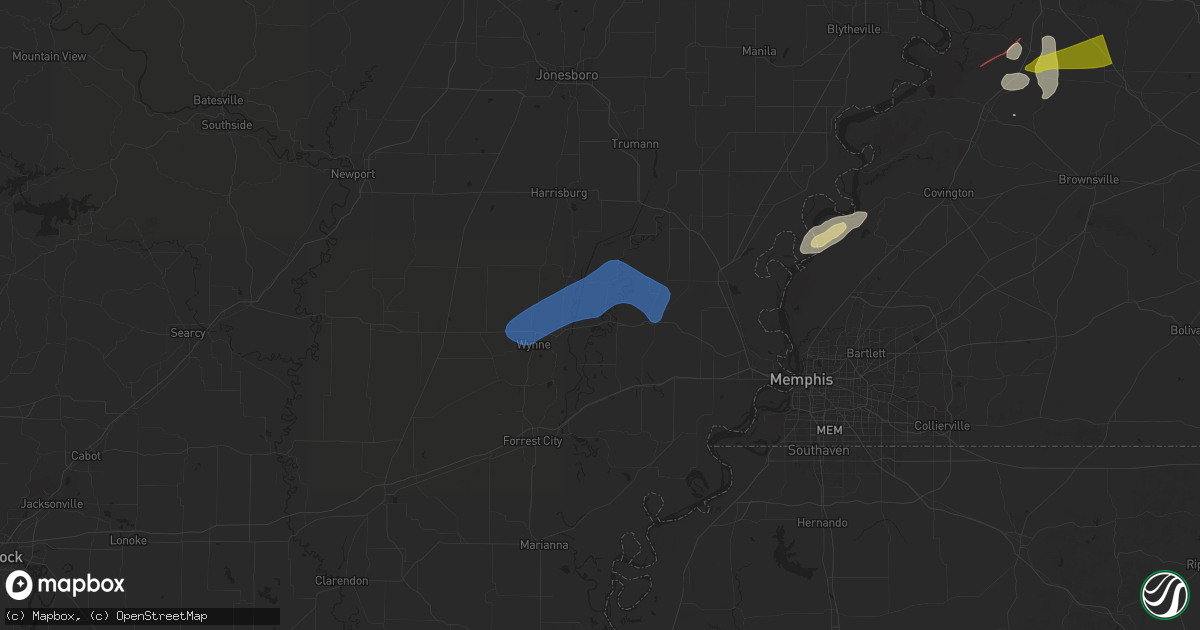Hail map in Parkin, AR on February 15, 2025
