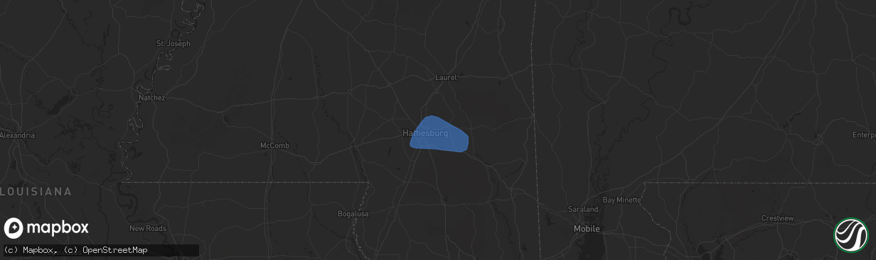 Hail map in Petal, MS on February 15, 2025