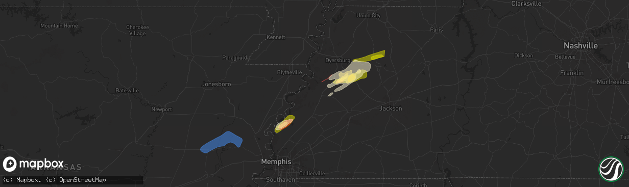 Hail map in Ripley, TN on February 15, 2025