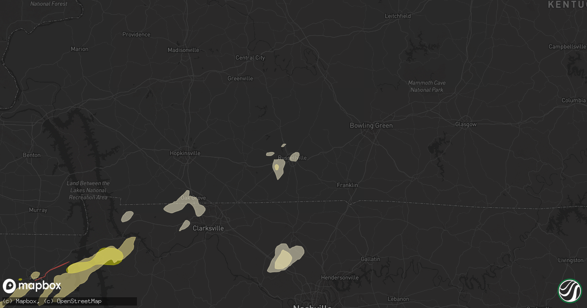 Hail map in Russellville, KY on February 15, 2025