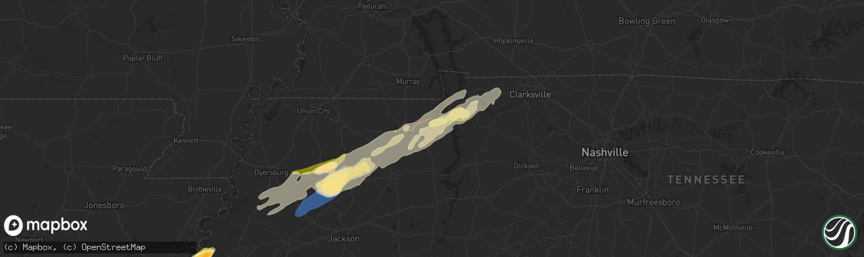 Hail map in Springville, TN on February 15, 2025