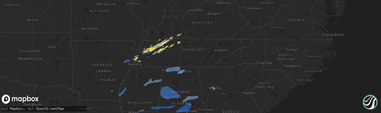 Hail map in Tennessee on February 15, 2025