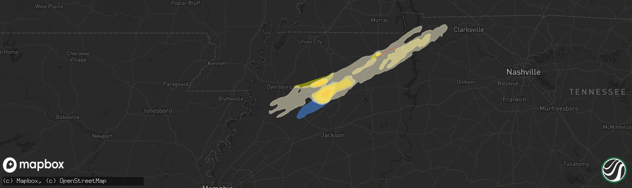 Hail map in Trenton, TN on February 15, 2025