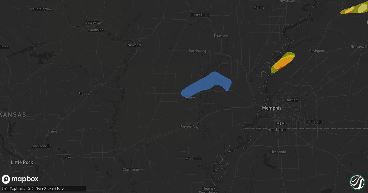 Hail map in Wynne, AR on February 15, 2025