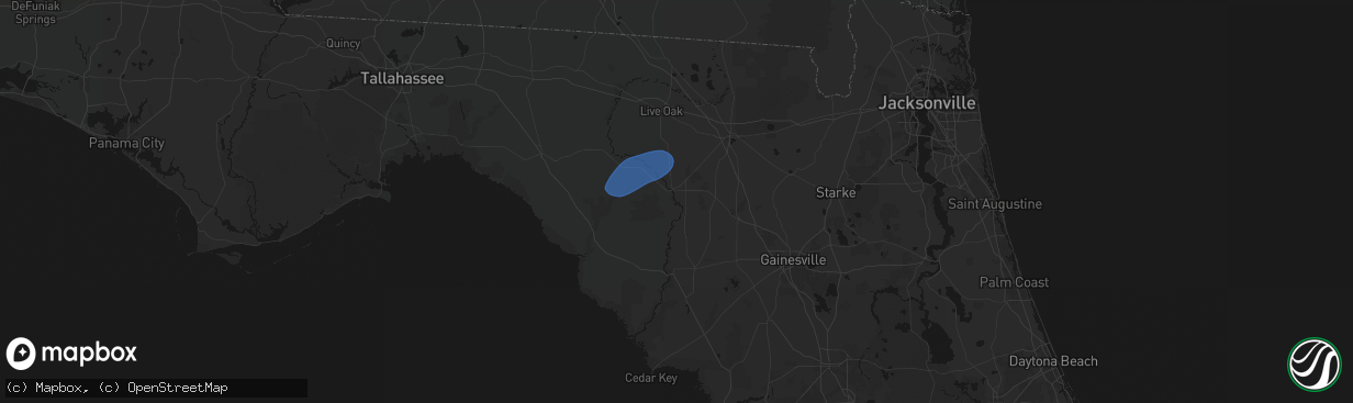 Hail map in Branford, FL on February 15, 2026