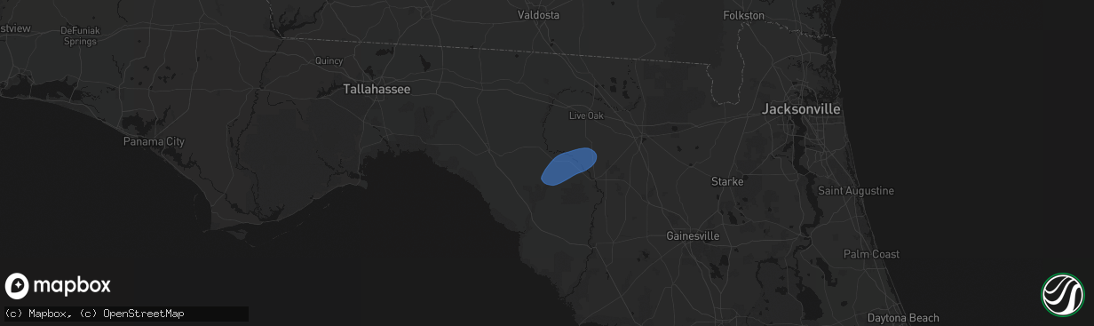 Hail map in Mayo, FL on February 15, 2026