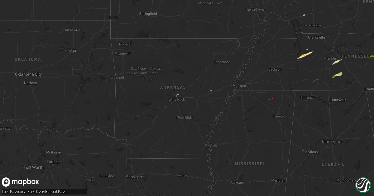 Hail map in Arkansas on February 16, 2023