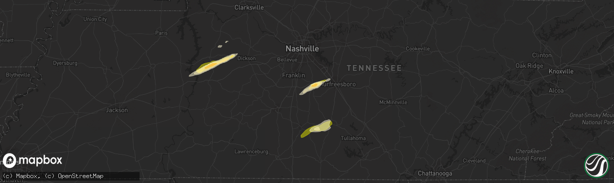 Hail map in College Grove, TN on February 16, 2023