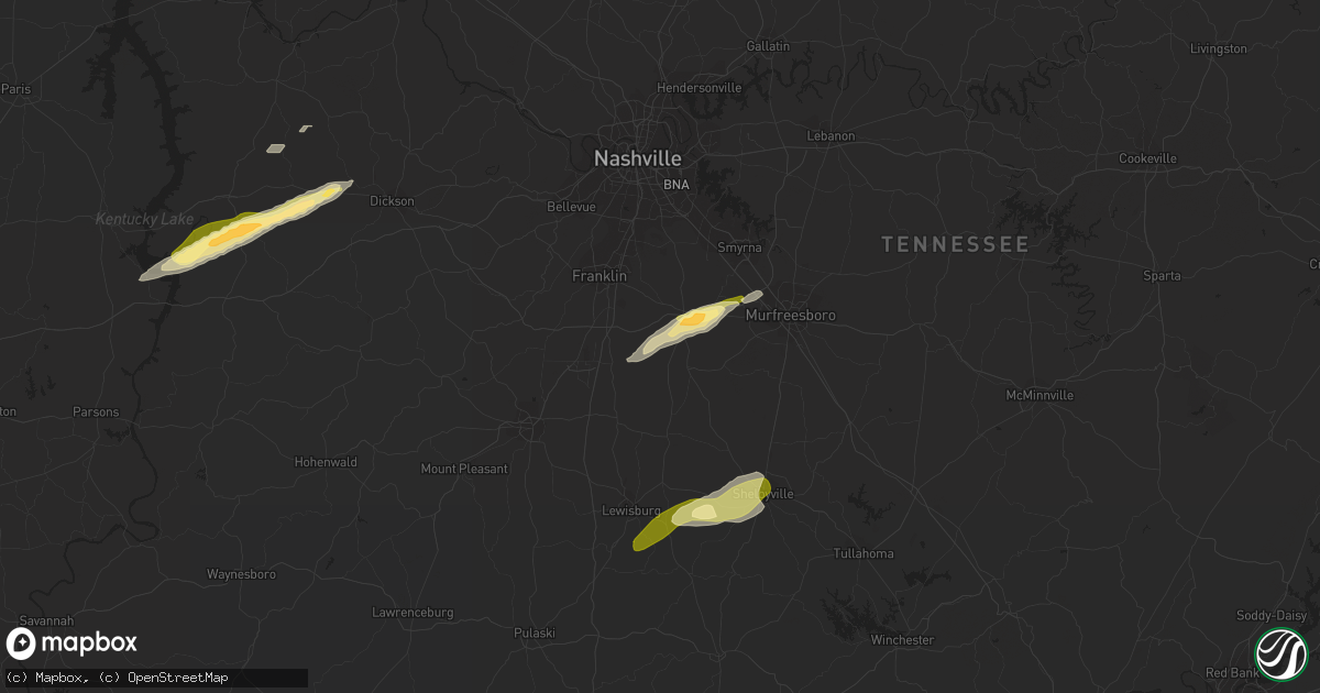 Hail map in College Grove, TN on February 16, 2023