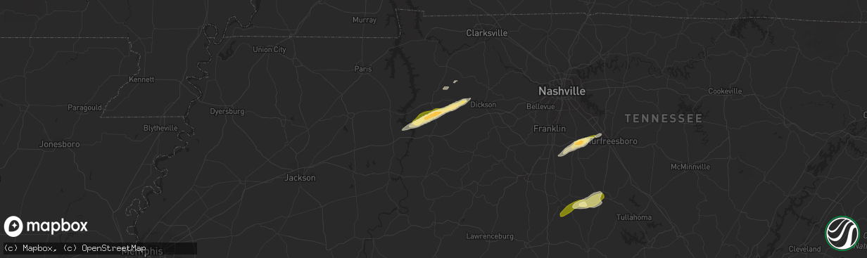 Hail map in Hurricane Mills, TN on February 16, 2023