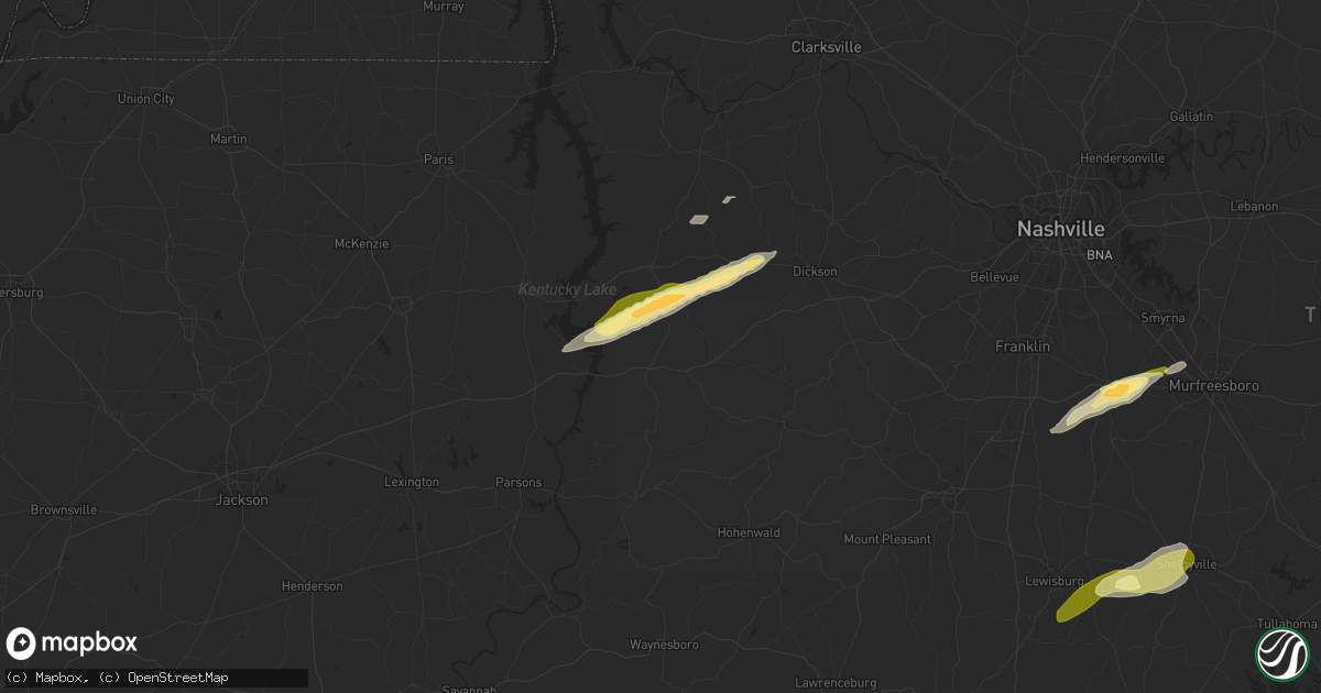 Hail map in Hurricane Mills, TN on February 16, 2023