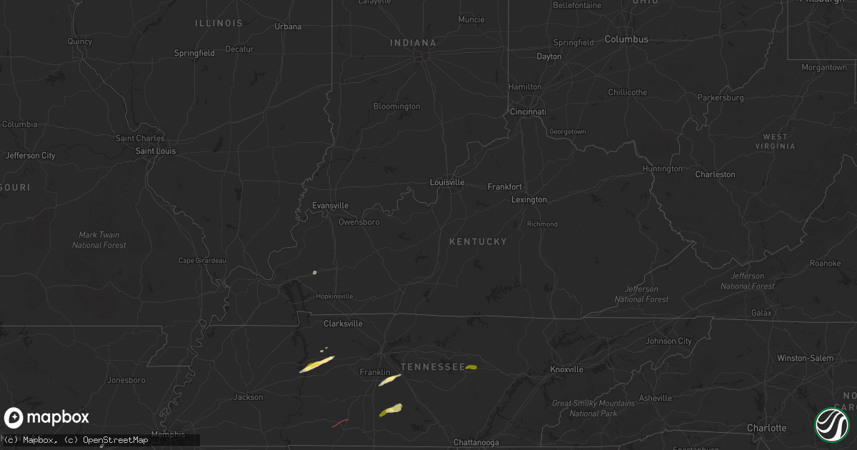 Hail map in Kentucky on February 16, 2023