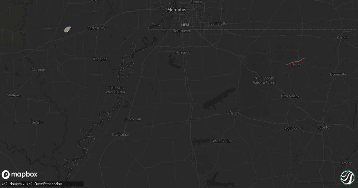 Hail map in Mize, MS on February 16, 2023