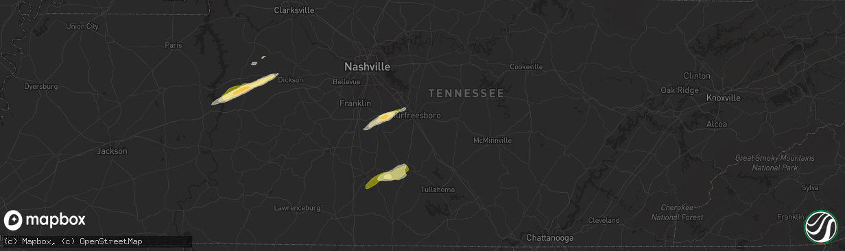 Hail map in Murfreesboro, TN on February 16, 2023