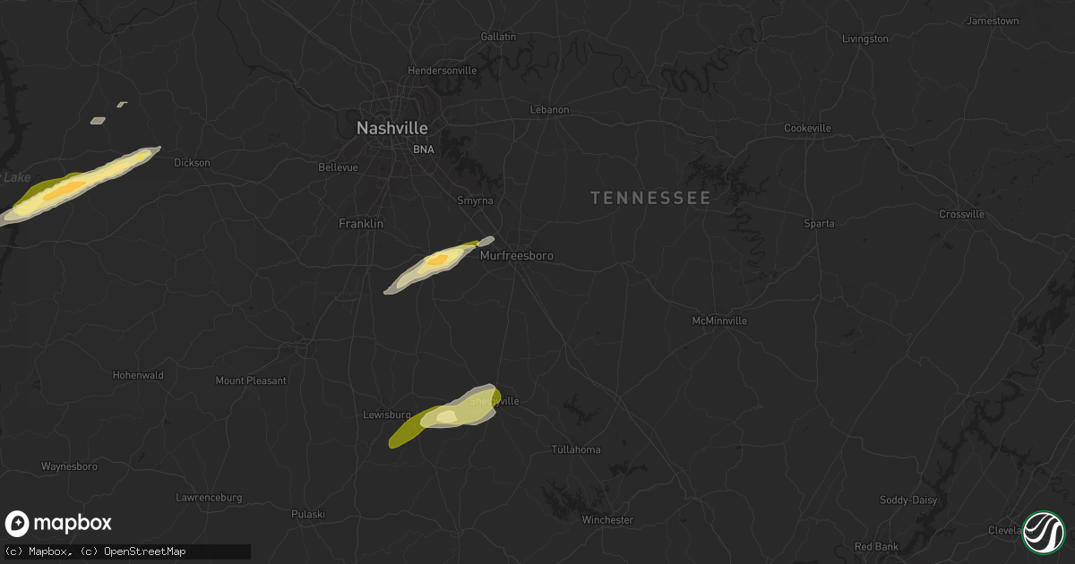 Hail map in Murfreesboro, TN on February 16, 2023