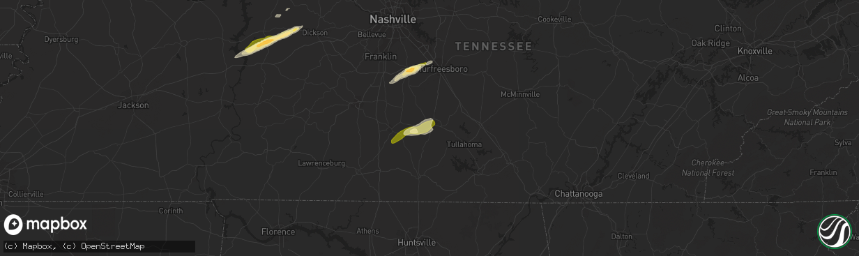 Hail map in Shelbyville, TN on February 16, 2023