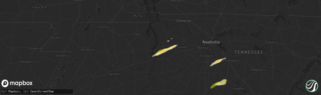 Hail map in Waverly, TN on February 16, 2023