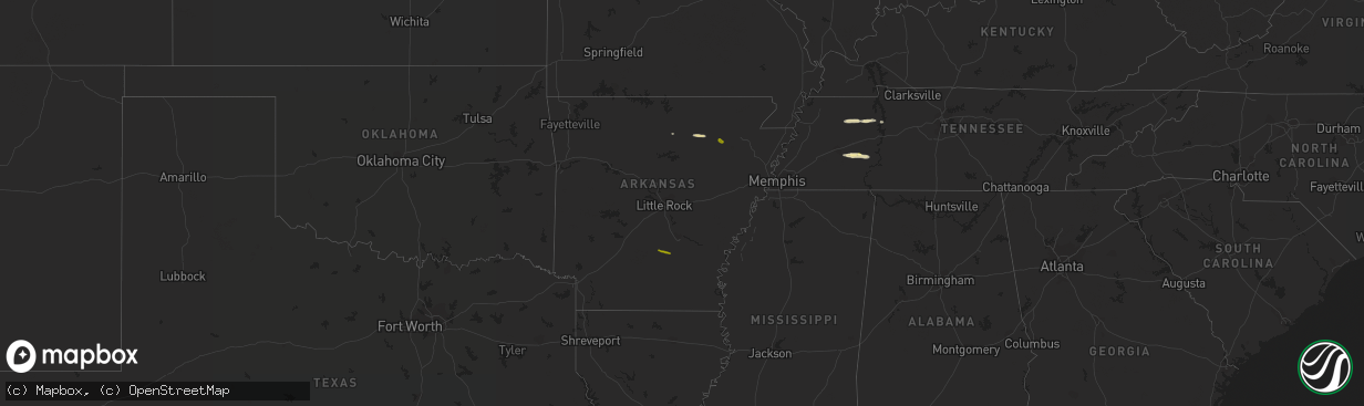 Hail map in Arkansas on February 16, 2024