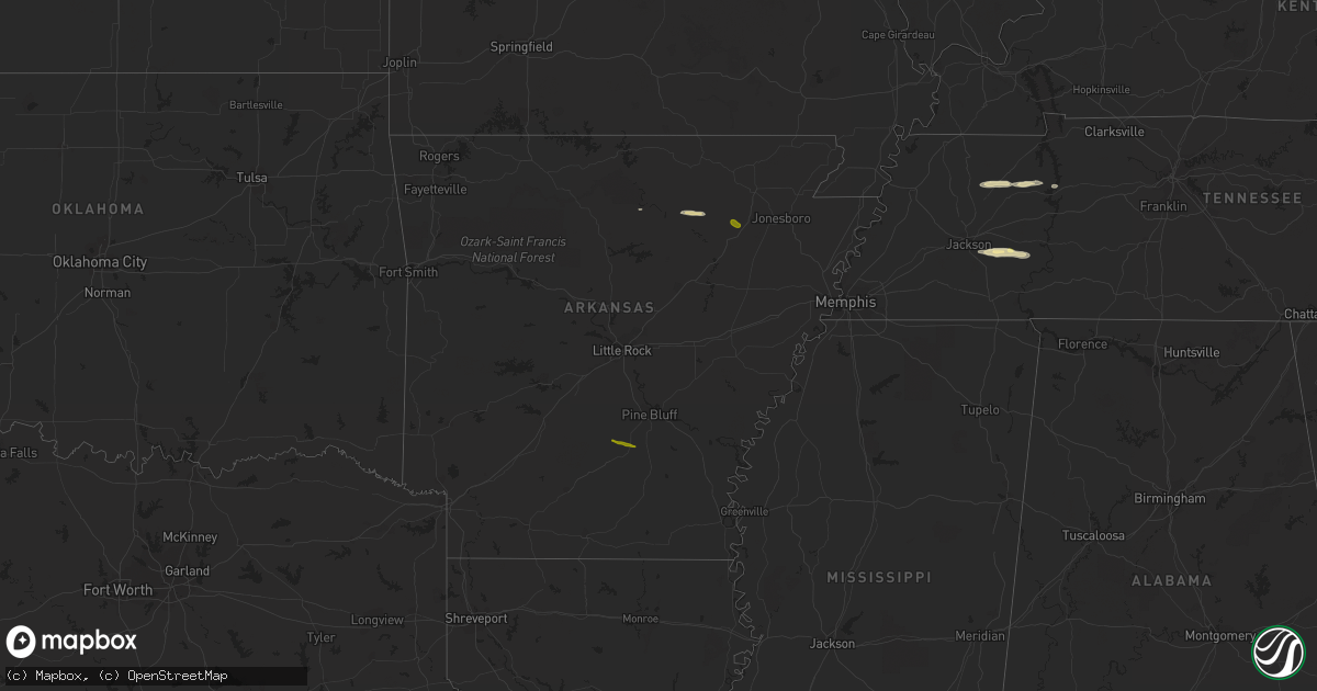 Hail map in Arkansas on February 16, 2024