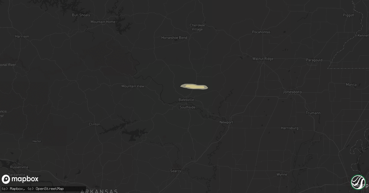 Hail map in Batesville, AR on February 16, 2024
