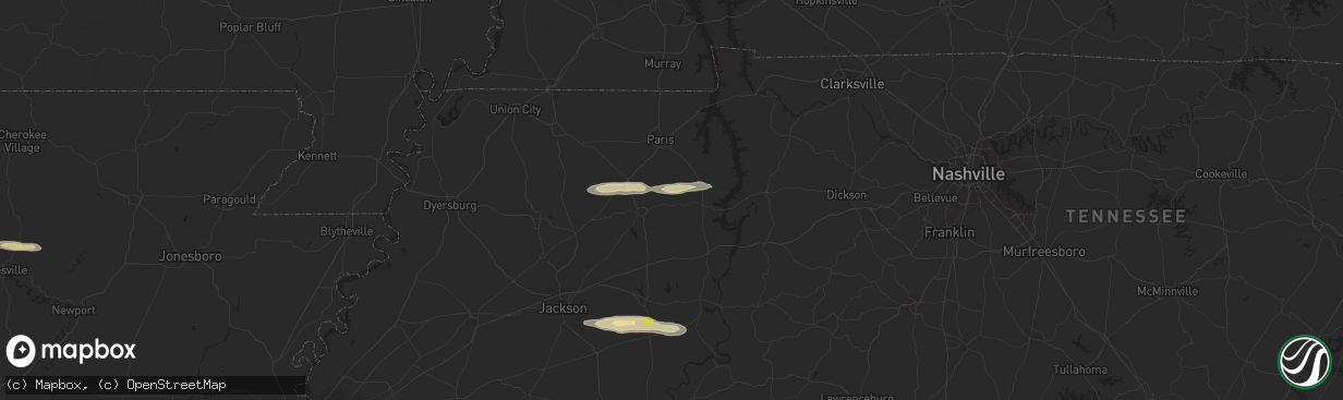 Hail map in Bruceton, TN on February 16, 2024