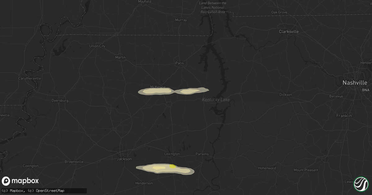 Hail map in Bruceton, TN on February 16, 2024