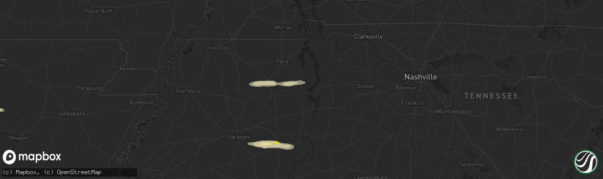 Hail map in Camden, TN on February 16, 2024