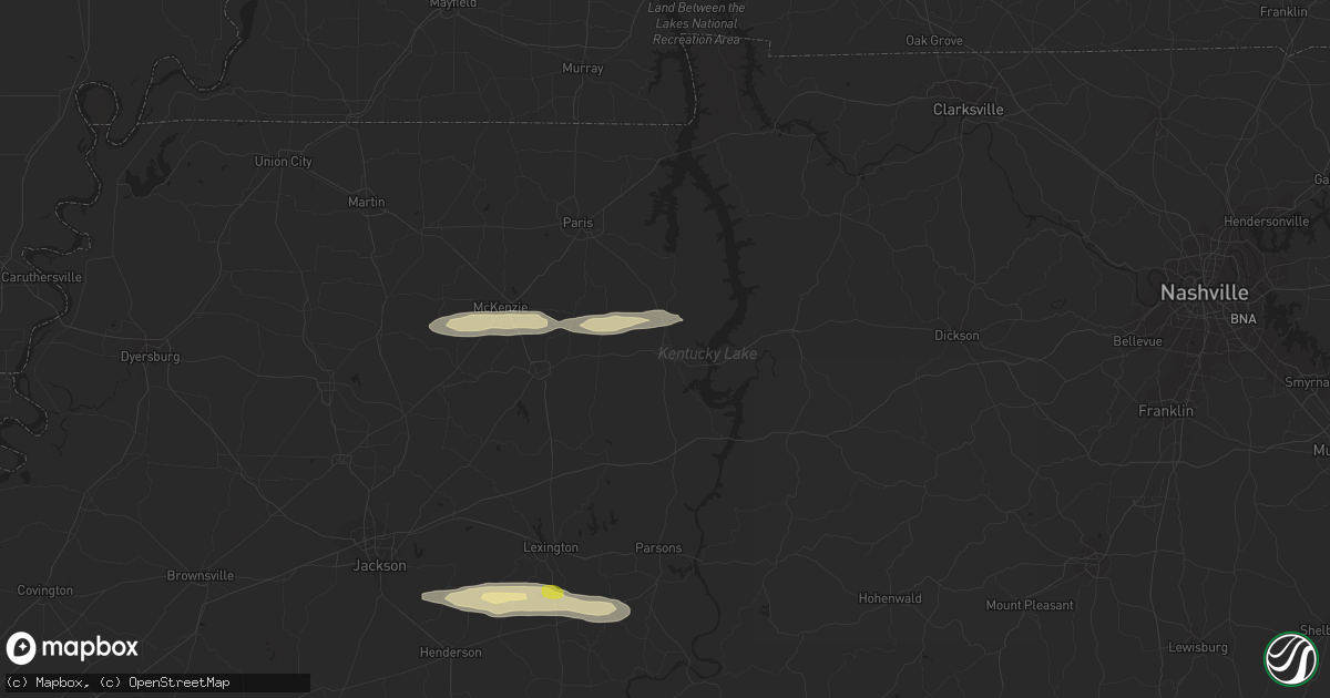 Hail map in Camden, TN on February 16, 2024