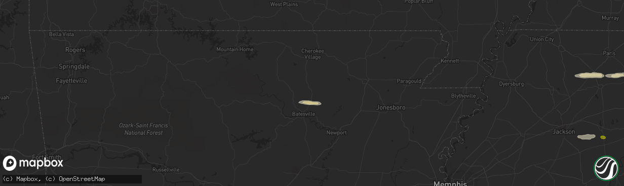 Hail map in Cave City, AR on February 16, 2024