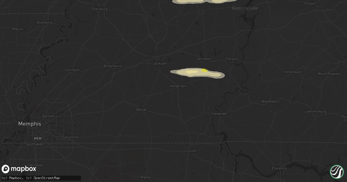 Hail map in Henderson, TN on February 16, 2024