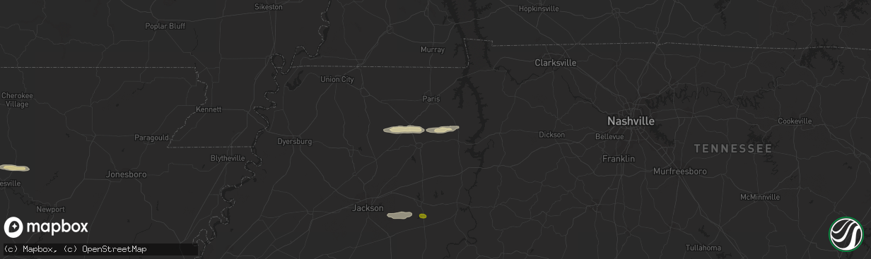 Hail map in Hollow Rock, TN on February 16, 2024