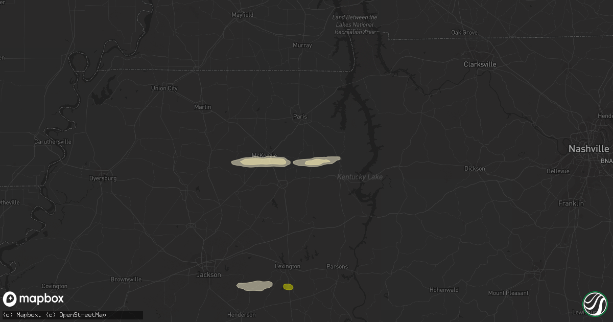 Hail map in Hollow Rock, TN on February 16, 2024