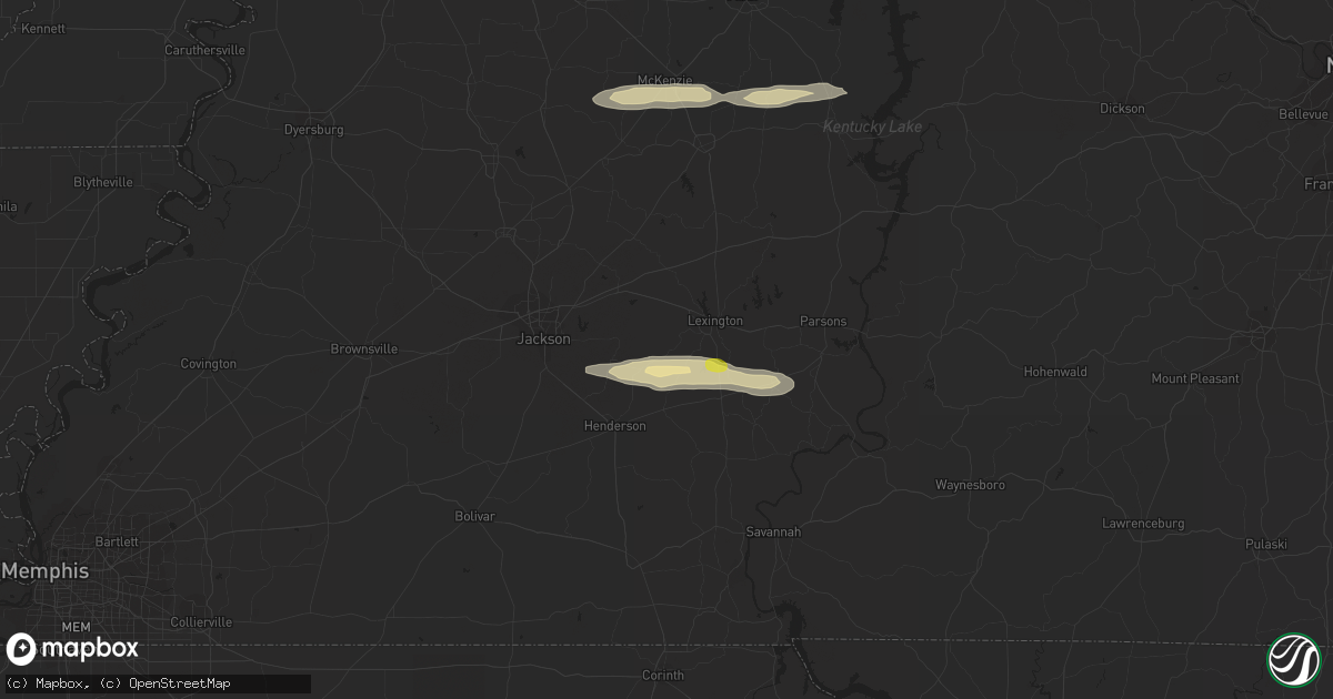 Hail map in Huron, TN on February 16, 2024